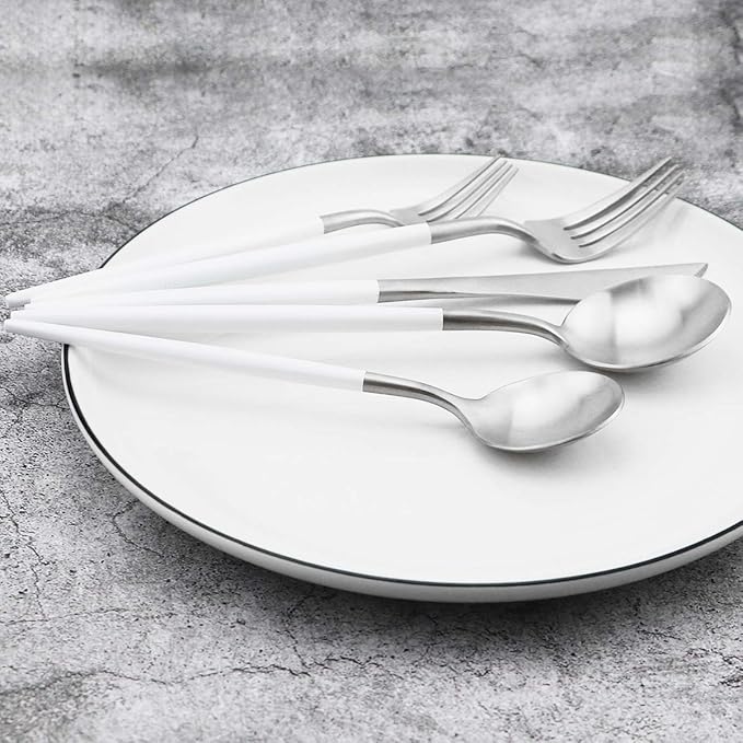 Gugrida 5-Piece Matte Silver Stainless Steel Satin Finish Flatware Set - Dishwasher Safe, Perfect for Camping, Office Lunch or Home Use