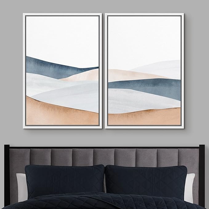 IDEA4WALL Framed Canvas Print Wall Art Set Pastel Watercolor Mountain Valley Landscape Nature Wilderness Illustrations Modern Art Scenic Colorful for Living Room, Bedroom, Office - 24"x36"x2 White