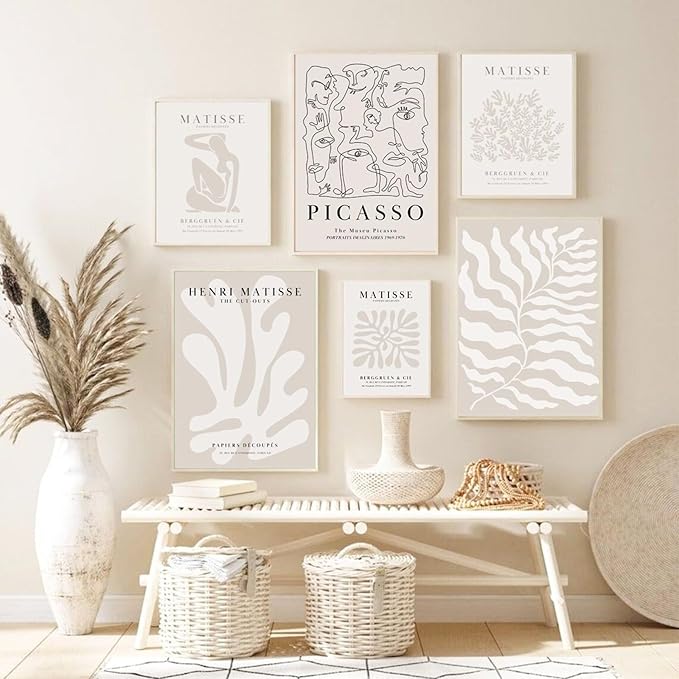 Youillne Henri Matisse Wall Art Prints Flower Abstract Canvas Pictures Aesthetic Beige Wall Art Decor Matisse Picasso Poster Gallery Vintage Painting Artwork for Bedroom 12x16 Inch Unframed Set of 6