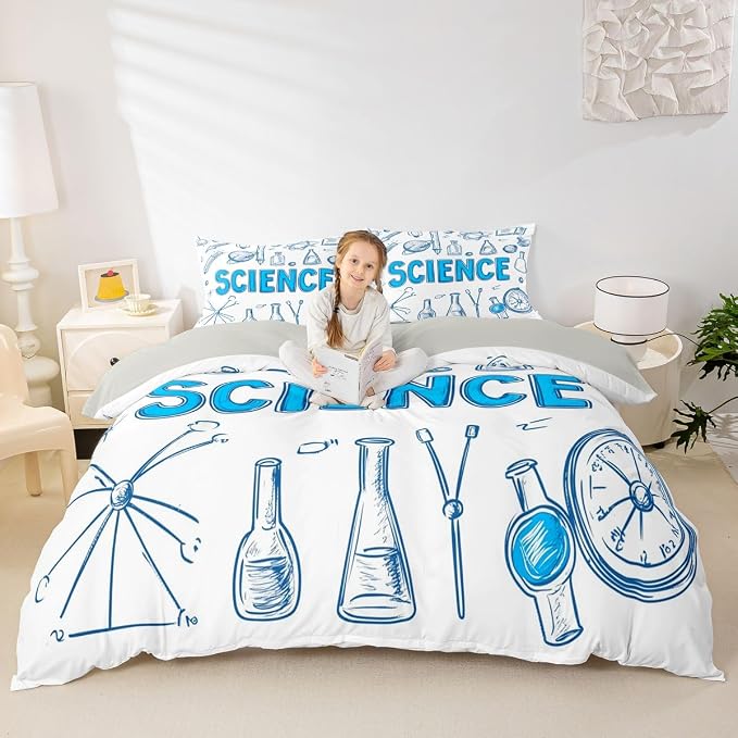 Science Students Duvet Cover Set Chemical Equation Girl Toddler Bedding Set for Preteen Boys Girls | Students School Study Comforter Cover Back To School Supplies Bed Sets, Room Decor Aesthetic