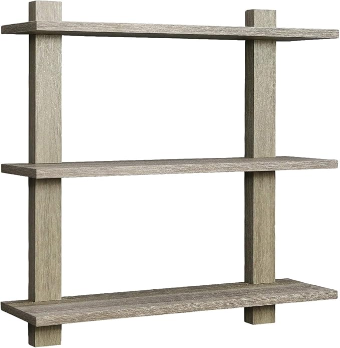 Sorbus Bathroom Shelves - 3-Tier Wall Mounted Floating Shelves for Books, Trophies, Wall Decor, Kitchen, Living Room & Bathroom Decor - Decorative Hanging Display Over The Toilet Storage Shelf - Gray