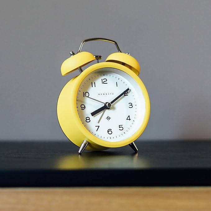 NEWGATE® Charlie Bell Echo Alarm Clock | Modern take on Classic Twin Bell Clock | Yellow | Easy to Read Numbers | Ideal for Bedside, Desk or Shelf | Modern Retro Bedroom & Office Accessory