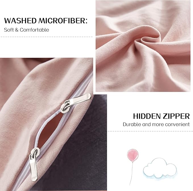 Dreaming Wapiti Duvet Cover Full,Washed Microfiber Pink Full Size Duvet Cover Set,Solid Color - Soft and Breathable with Zipper Closure & Corner Ties (Pink Mocha,Full)