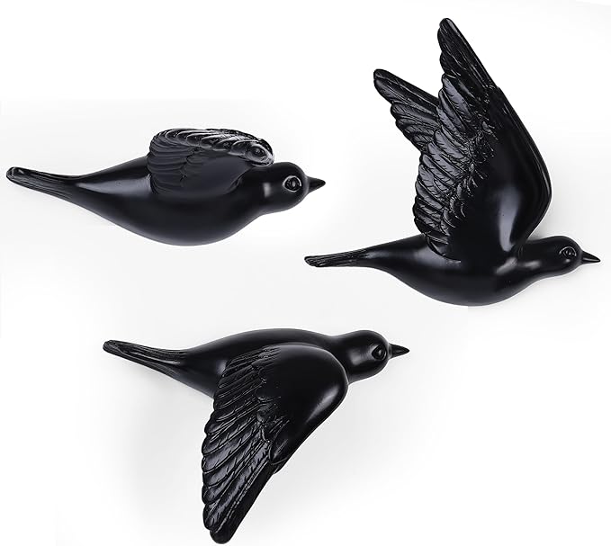 SHENGTIAN Black Resin Bird Wall Sculptures Set of 3, 3D Wall Art Decor for Living Room, Modern Black Wall Decor & Bird Gallery Wall Art