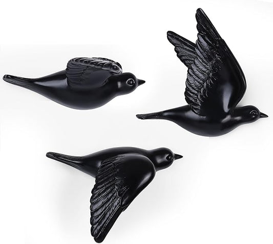 SHENGTIAN Black Resin Bird Wall Sculptures Set of 3, 3D Wall Art Decor for Living Room, Modern Black Wall Decor & Bird Gallery Wall Art