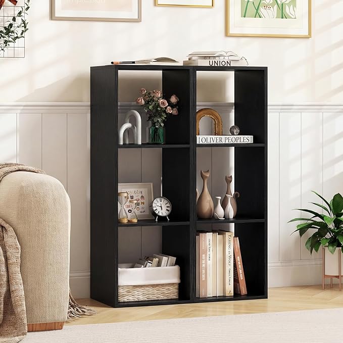 Tangkula 3-Cube Bookcase, 4-Tier Bookshelf with Open Compartments, Freestanding Cube Storage Organizer with Anti-Toppling Kits, Modern Display Shelf for Living Room, Study (1, Black, 3-Cube)