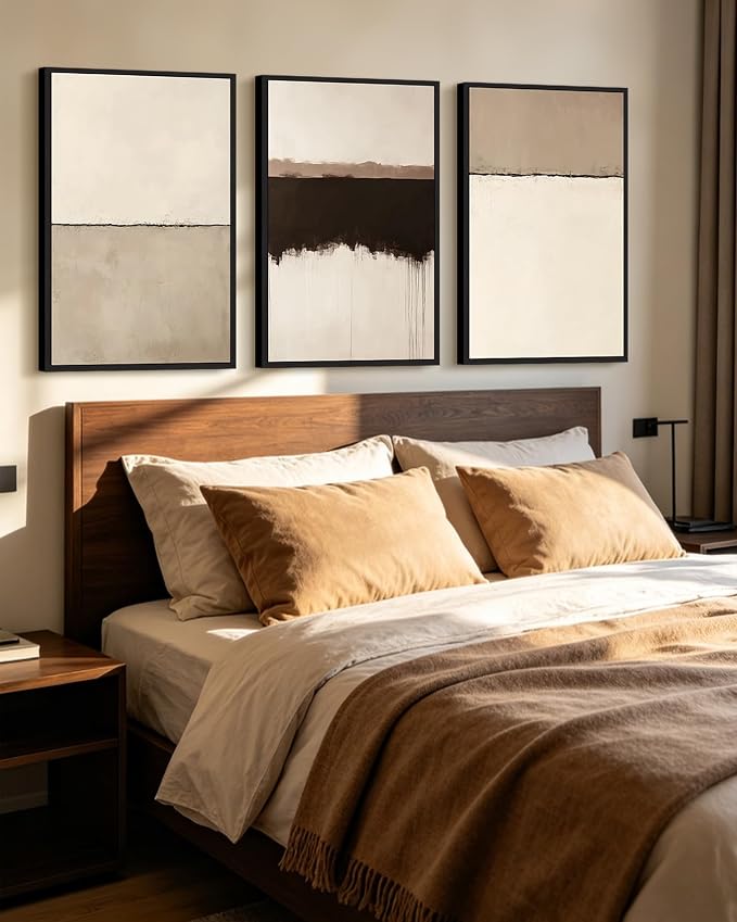 KUVIOKE Abstract Framed Wall Art Minimalist Beige Gray Pastel Watercolor Wall Decor Modern Illustration Neutral Art Painting Home Decor 24x36in (Black Framed)