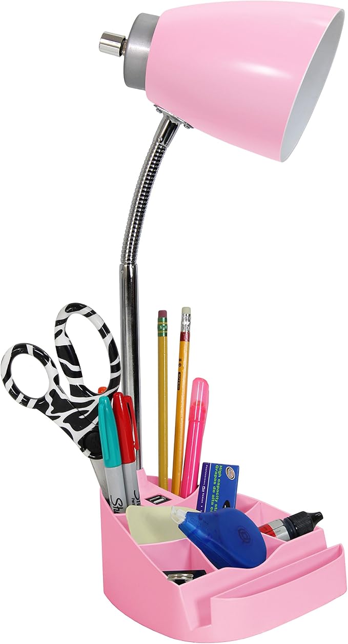 Limelights LD1056-PNK Desk Lamp Organizer with iPad Tablet Book Stand and USB Charging Port, Pink