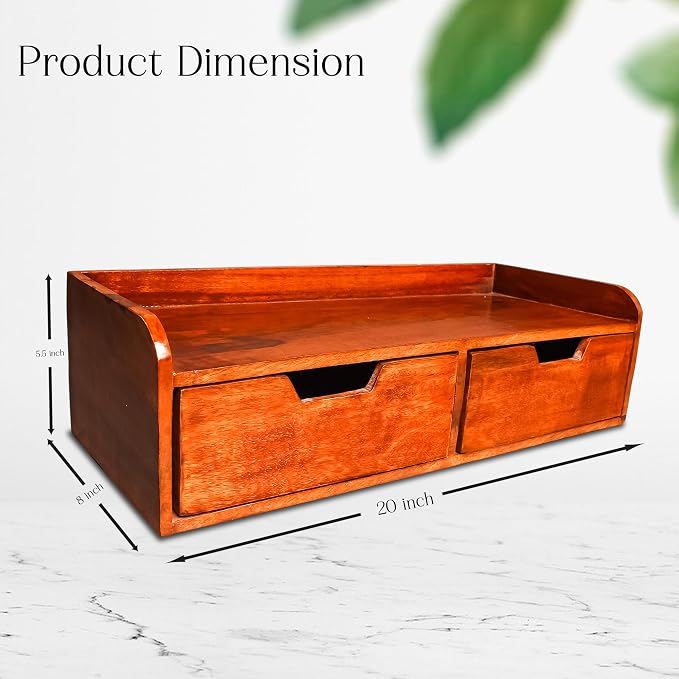 Wooden Desk Organizer with 2 Drawers – Handcrafted Solid Wood Storage Box for Office, Home & Study – Rustic Desktop Organizer for Files, Accessories & Stationery (STYLE 1, BROWN)