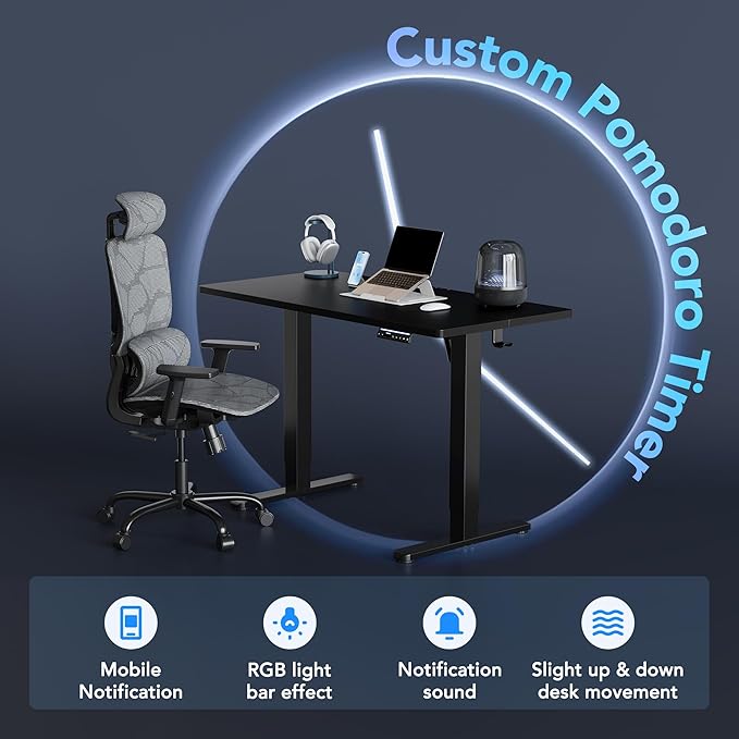 HUANUO 48" AI Smart Standing Desk with App-Synced Sedentary Reminders, Electric Height Adjustable Desk with Body-Data Ergonomic Presets, Voice Control Alexa/Google/Siri, 3 Memory Settings Table, Black