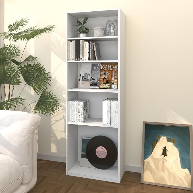 CTESNE【2026 Adjustable Shelves 5-Tier Bookcase, 71 inches, Wooden Open Display Floor Bookshelf (White)