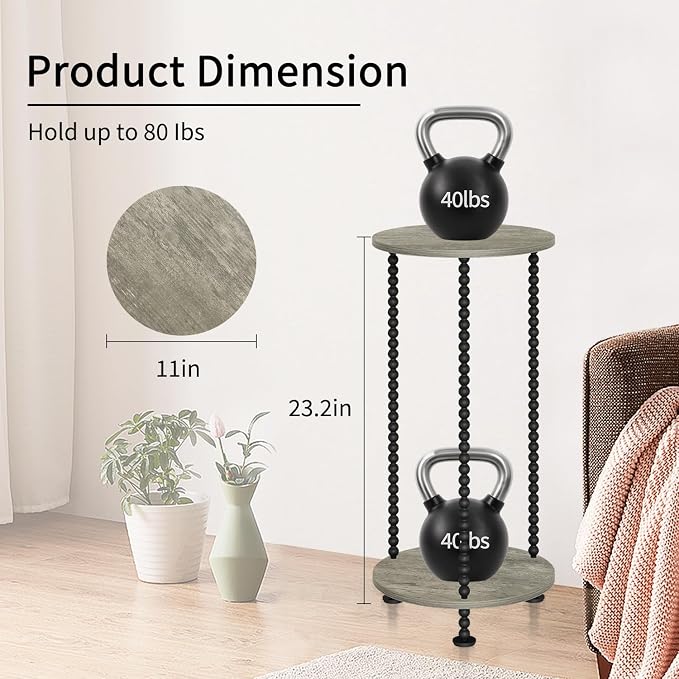 YINMIT Plant Stand Indoor, 2 Tier Small Plant Stand, 23" Tall Metal Spindle Poles Plant Stands, Corner Flower Pot Stand, Plant Tables Indoor, Planter Pot Holder for Balcony Garden Patio Living Room (Grey,)
