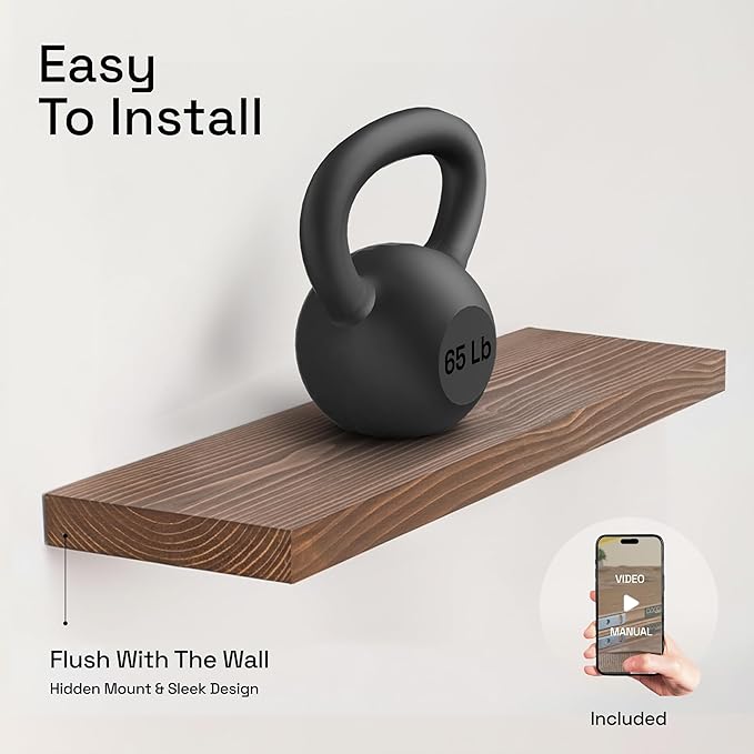 BAOBAB WORKSHOP Wood Floating Shelves for Wall 20 Inch, Solid Real Wooden Bathroom Shelf, Heavy Duty Wall Shelf Mounted 20 in Kitchen Rustic Farmhouse, Walnut Floating Shelves, 20W × 6.7D, Set of 2