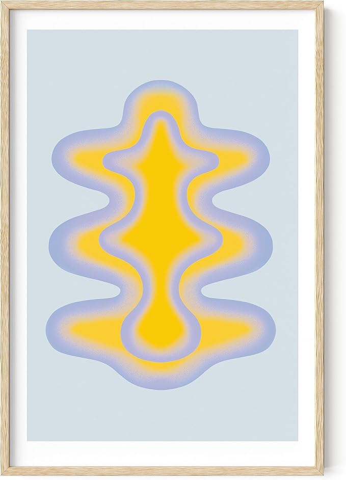 HAUS AND HUES Abstract Wall Art – Blue and Yellow Shape Poster, Minimalist Geometric Print, Modern Vintage-Inspired Decor (Beige Frame, 24x36)