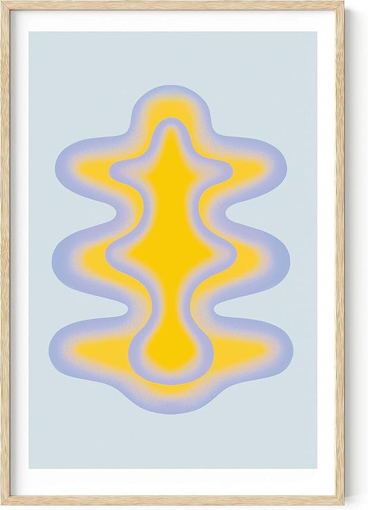 HAUS AND HUES Abstract Wall Art – Blue and Yellow Shape Poster, Minimalist Geometric Print, Modern Vintage-Inspired Decor (Beige Frame, 24x36)