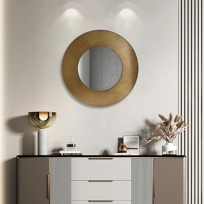 27 Inch Round Wall Vanity Mirror, Vintage Bronze Mirror Metal Frame, Anti-Rust Wall Mounted Mirror Home Decorative for Living Room, Bedroom, Bathroom, Restroom, Farmhouse