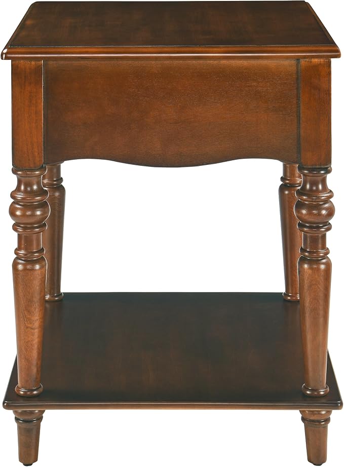 2-Set Solid Wood End Table with Drawer and Storage Shelf, Antique Designed Beside Table with Solid Wood Roman Legs, Square Accent Tables with Hand Carved for Living Room, Bedroom Cherry Brown