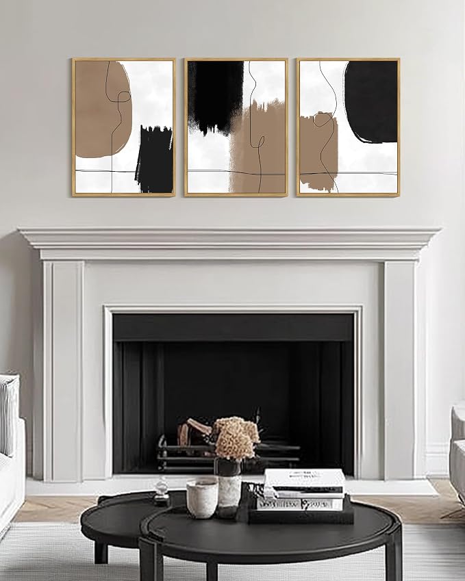 KUVIOKE Neutral Abstract Framed Wall Art Beige Mid Century Textured Wall Decor Minimalist Line Modern Illustrations Art Print for Living Room Bedroom 12x16in (Natural Framed)