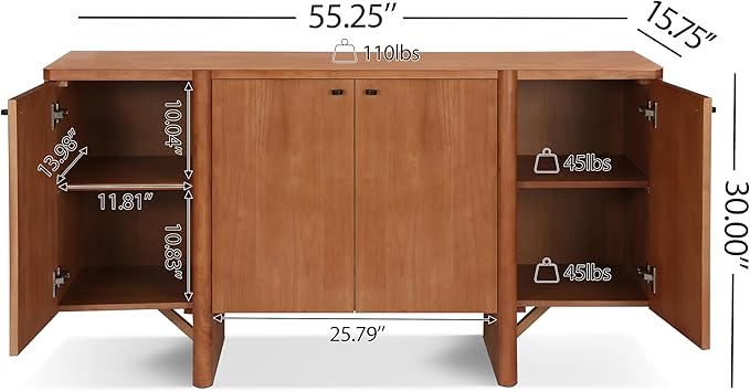 Christopher Knight Home Austen Retro Minimalist Wooden Storage Sideboard, Living Room Cupboard with Shelves, Dining Room/Kitchen Buffet Cabinet, Entryway Display Table, Home Office Credenza, Brown