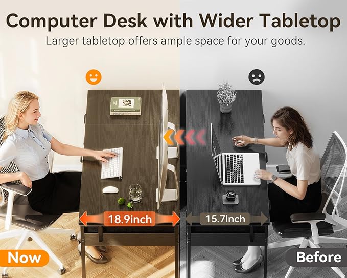 ODK Computer Desk with 6 Drawers, 48 Inch Office Desk with Storage, Reversible Desk with Headphone Hook for Home Office, Work Study Table for Bedroom, Black