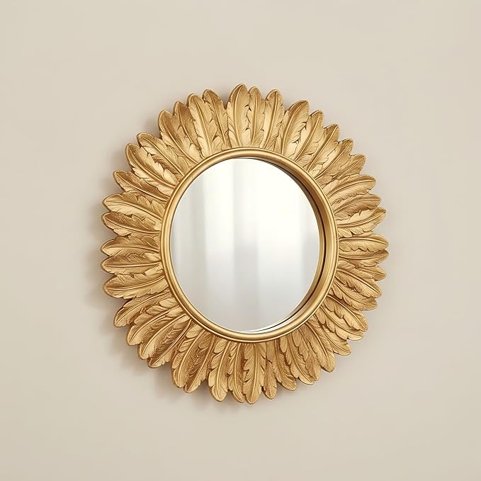 ZOROSY Gold Round Wall Mirror 12 inch - Small Wall Decorative Mirror, Boho Wall Decor Mirror for Dressing Table, Living Room, Entryway, Bedroom,Hallway,House Warming Gifts