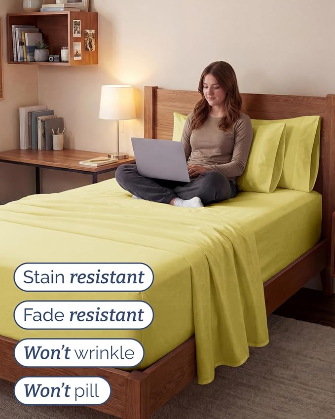 Extra Deep Twin XL Sheet Set - 4 Piece College Dorm Bed Sheets Set w/Extra Deep Pockets - Ultra-Soft, Comfy & Breathable Bedding for Women, Men, Kids & Teens - Wrinkle Free & Fade Resistant - Yellow