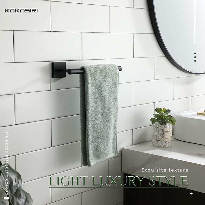 KOKOSIRI Towel Bar Matte Black Bathroom Hardware Hand Towel Rails Wall Mounted Kitchen Toilet Cabinet Paper Holder, Stainless Steel B3008BK