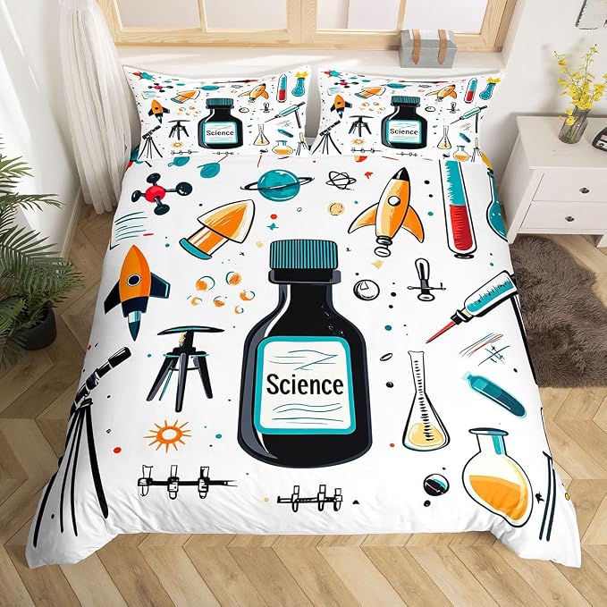 Science Students Duvet Cover Set Chemistry Science Educational Full Size Bedding Sets for Kids Teens Child | Physics formula Comforter Cover Back To School Supplies Bed Set, Room Decor Aesthetic