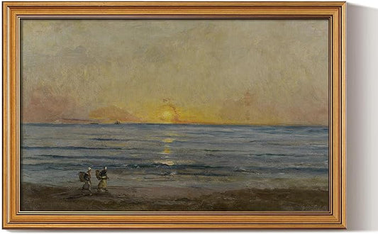HUARCEY Gold Framed Vintage Wall Art for Living Room, Landscape Painting Prints Shelf Decor for Kitchen, Aesthetic Bedroom Wall Art, Best Gifts for Friends or Family - Ocean Sunrise 24L x 16W