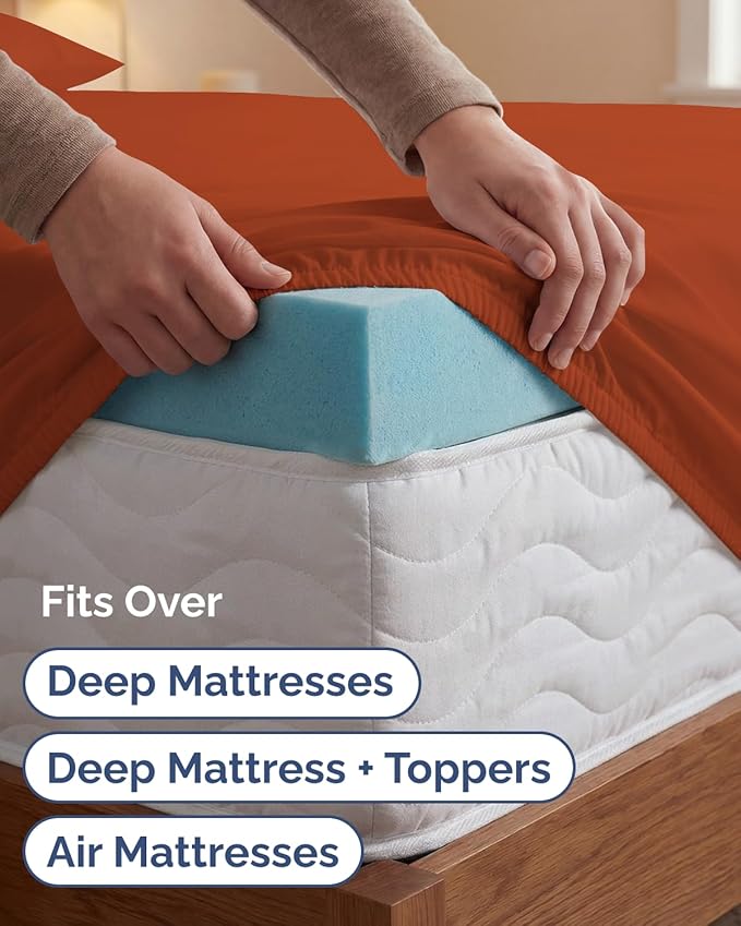 Extra Deep Twin XL Sheet Set - 4 Piece College Dorm Bed Sheets Set with Extra Deep Pockets - Ultra-Soft, Comfy & Breathable Bedding for Women, Men, Kids & Teens - Wrinkle & Fade Resistant - Terracotta