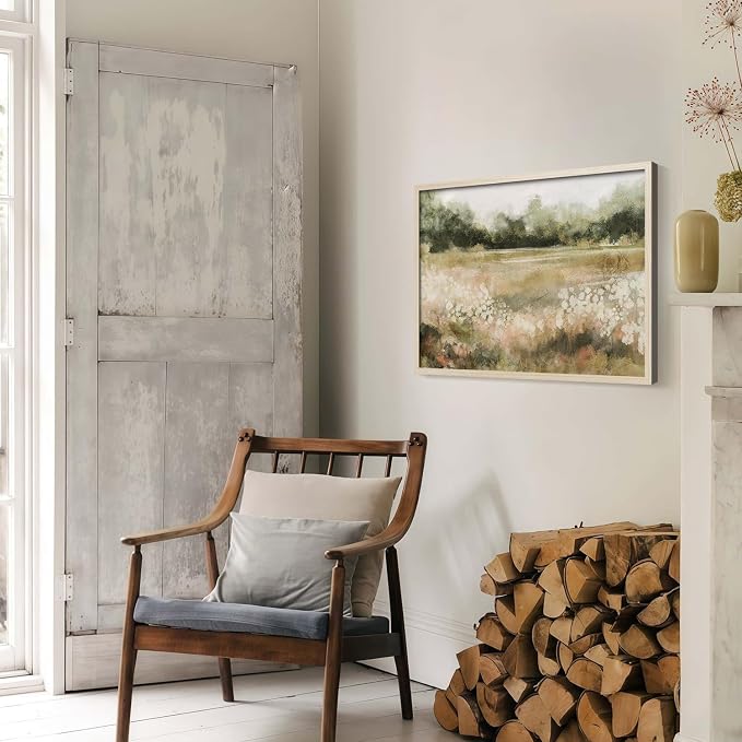 Rustic Field Landscape Canvas Wall Art Framed Vintage Print Poster Country Nature Picture Gallery Artwork Living Room Bedroom Office farmhouse 12X16 Inch Ready to Hang