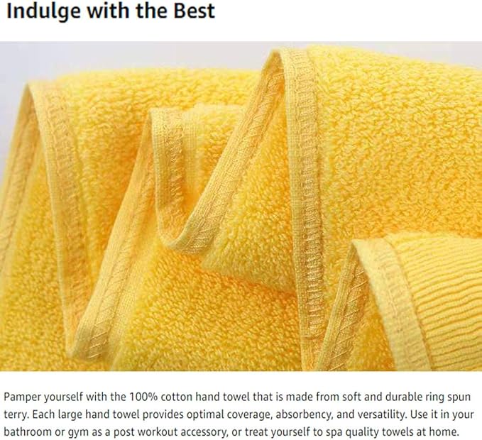PUPOPIK Hand Towels for Bathroom 2 Pack-100% Cotton Hand Towel (14 x 30 Inch), Highly Absorbent and Quick Dry Face Washcloth, Home Soft Premium Towel for Hotel, Bath, Kitchen and Spa(Yellow)