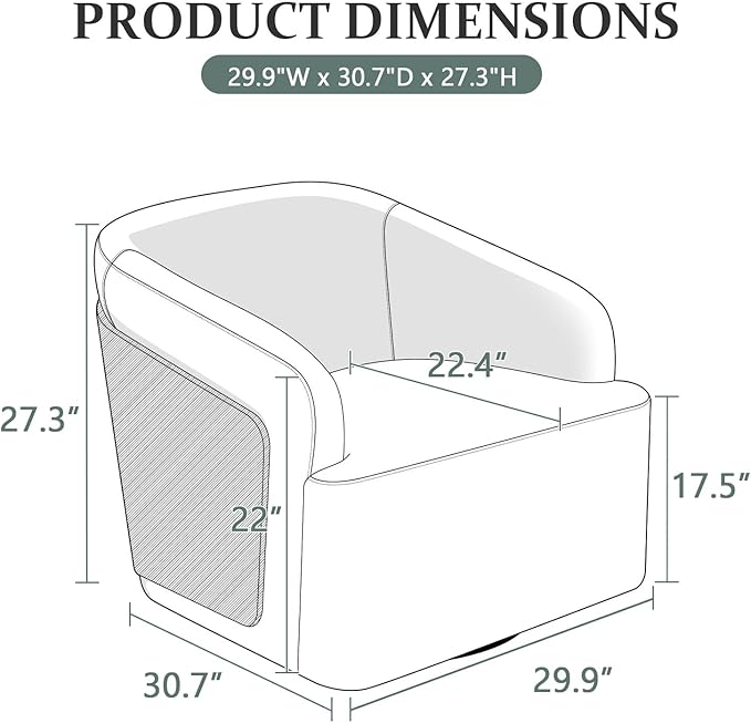 Swivel Accent Chair Linen Swivel Barrel Chair Comfortable Mid Century Modern Chair Upholstered Metal Base Armchair for Living Room Bedroom Office Large Vintage White