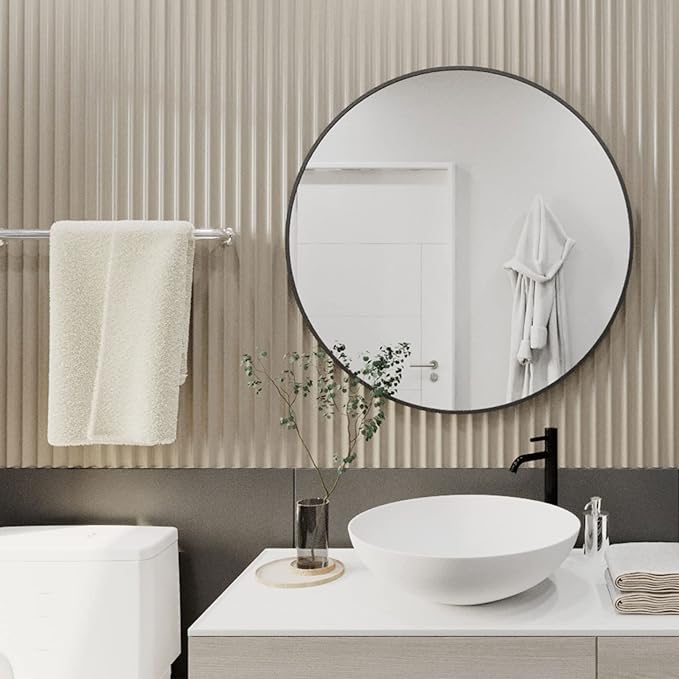 HARRITPURE Round Mirror 19.6" Black Wall Mounted Circle Mirror with Aluminum Alloy Frame Modern Design for Bathroom, Living Room, Vanity, Bedroom, Entryway