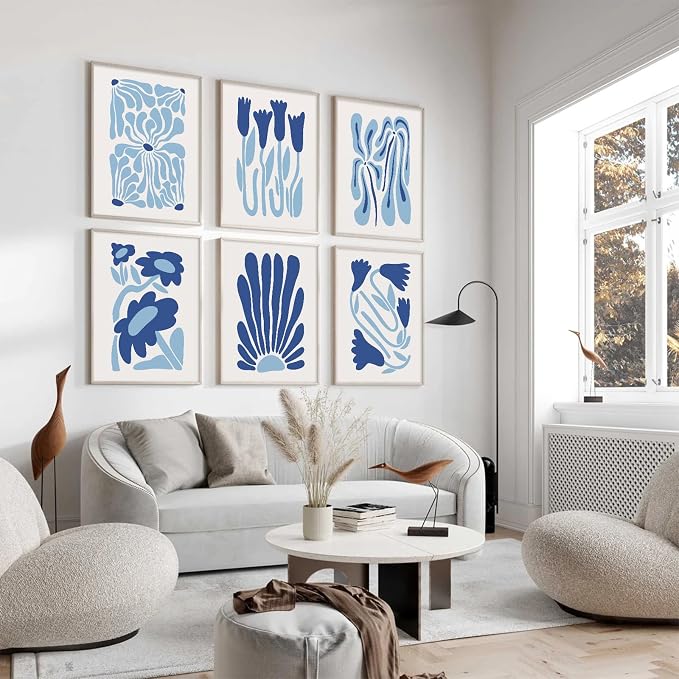 Matisse Flower Wall Art Prints Blue Abstract Wall Decor Aesthetic Canvas Wall Art Picasso Gallery Posters Matisse Preppy Pictures Flower Paintings for Bathroom 8x10 Inch Unframed Set of 6