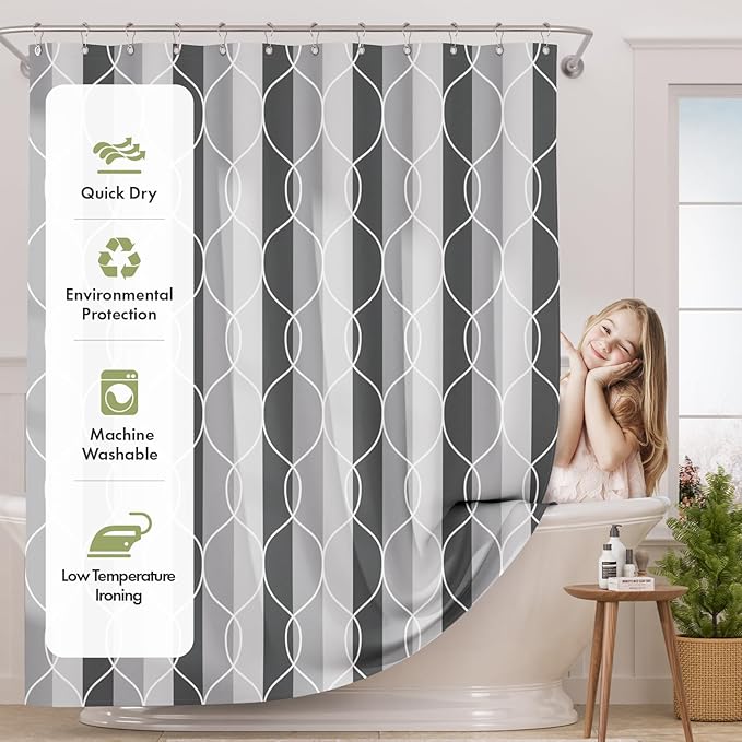 AmazerBath Shower Curtain Grey-Purple, Geometric Multi Color Block Cloth Shower Curtain Sets with 12 Shower Curtain Hooks, Washable Farmhouse Fabric Polyester Bathroom Shower Curtains, 72x72 Inches