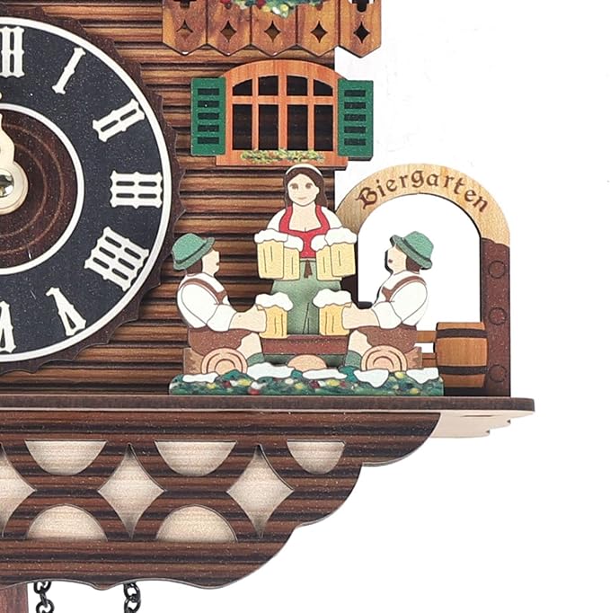 Cuckoo Clock, Retro Wooden Cuckoo Birdhouse Antique Wall Clock Forest Clock Home Decor Auto Swing with Singing Bird Vintage Chalet Design(No Battery) (Type C)