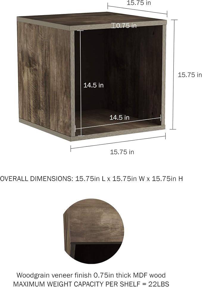 Lavish Home Cube Storage Organizer – Set of 2 Modular Stackable Bookshelf, Customizable Cube Shelf Bookcase, Nightstand or End Table for Living Room, Bedroom, Dorm (Gray Woodgrain)