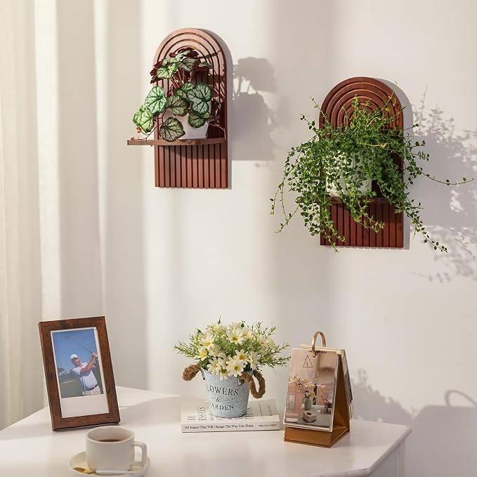 Mid Century Modern Decor: Walnut Boho Floating Shelves Arched Wall Decor for Bathroom Bedroom Living Room Nursery