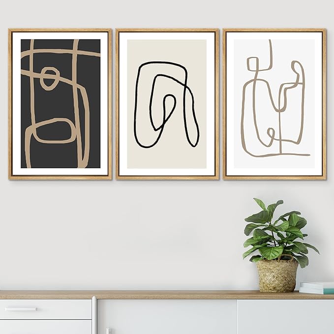 SIGNWIN Framed Canvas Print Wall Art Set Pastel Geometric Line Polygons Abstract Shapes Illustrations Modern Art Decorative Boho Relax/Zen Nordic for Living Room, Bedroom, Office - 16"x24"x3 Natural