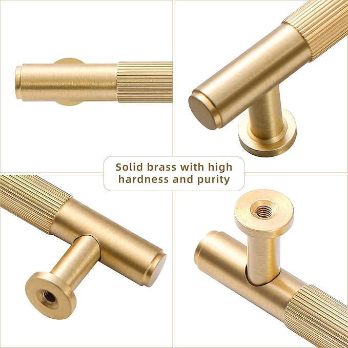 SALISENG-2 Pack Gold Kitchen Cabinet Handles, Brushed Brass Pulls for Dresser Drawer Cupboard Closet, 6.3 Inches Bedroom Bathroom Cabinet Door Pulls Kitchen Hardware