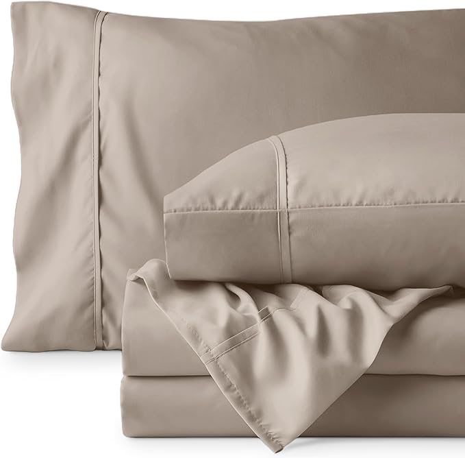 Bare Home Queen Sheet Set - 1800 Ultra-Soft Microfiber Queen Bed Sheets - Double Brushed - Deep Pockets - Easy Fit - 4 Piece Set - Bedding Sheets & Pillowcases (Queen, Khaki)