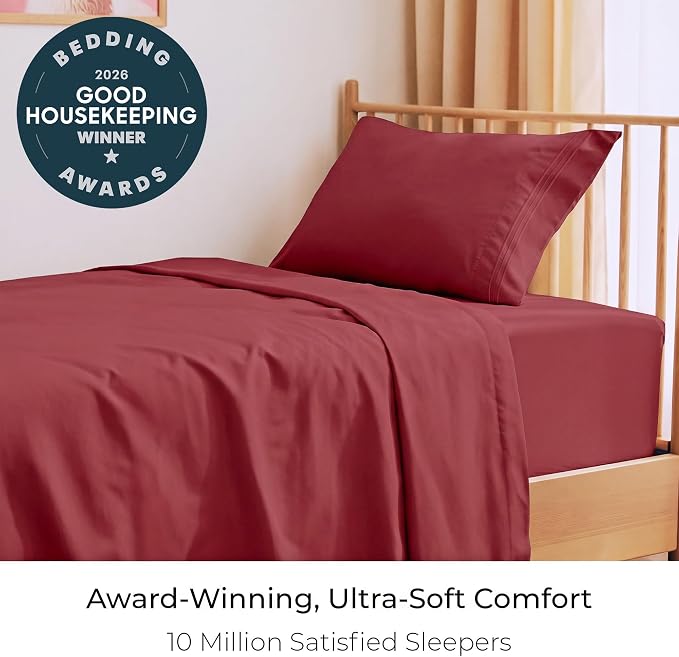 Mellanni Twin Sheets Set - 3 PC Iconic Collection Bedding - Hotel Luxury, Extra Soft, Cooling Bed Sheets - Wrinkle, Fade, Stain Resistant (Twin, Brick Red)
