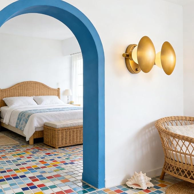 Modern Gold 2light Mushroom Wall Sconces, Globe Spherical Wall Lamp, Mid Century Small Brass Vanity Single Ball Lights Fixture, Contemporary Milk Glass Wall Mounted Lamp for Bedroom Bathroom Hallway