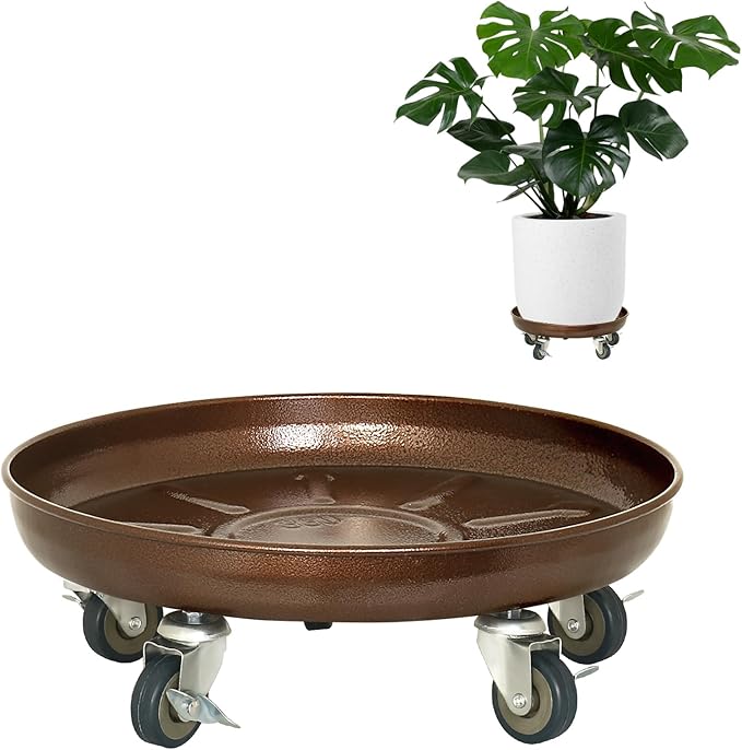 Plant Saucer 16" Rolling Plant Caddy Rolling Plant Stand with Wheels – Heavy Duty Metal, Locking, Sturdy, Rust-Resistant Finish, and Easy to Move, 420 lb Capacity