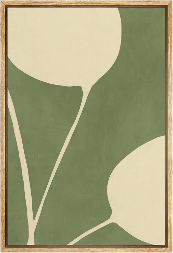 SIGNLEADER Framed Canvas Print Wall Art Minimal Botanical Curves in Green and Cream Abstract Illustration Modern Art Decorative Zen for Living Room, Bedroom, Office - 24"x36" NATURAL