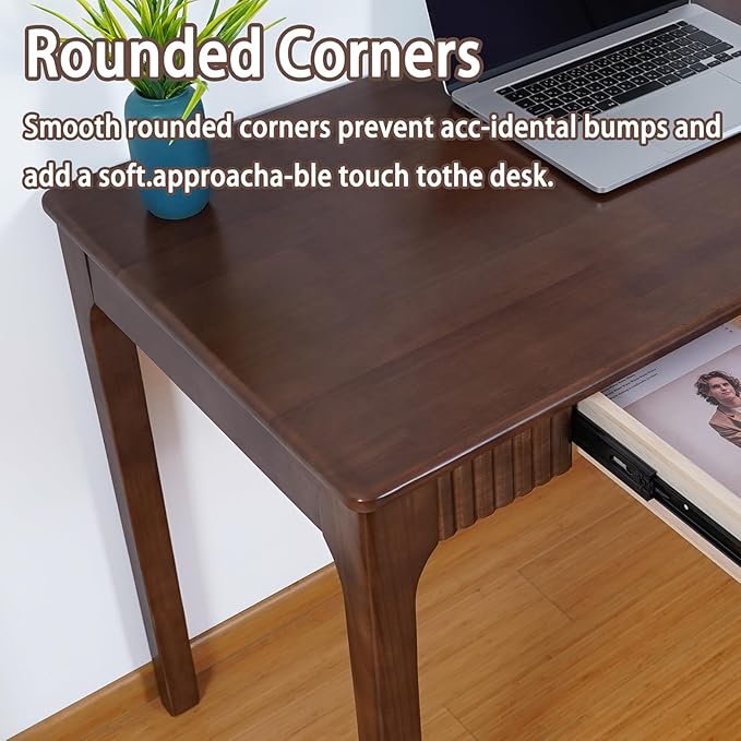 Solid Wood Desk with Drawer, Small Writing Desk for Small Spaces,Gaming Study Home Office Workbench woodenDesks for Work, 39 inch Wooden Computer Desk for Bedroom Walnut Color