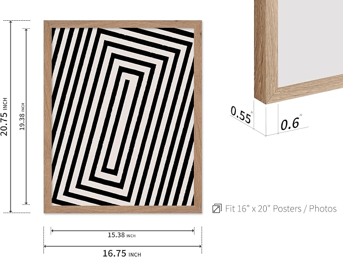 Poster Master Rectangle Tunnel Poster - Angular Swirl Print - Geometric Design - Abstract Design - Japanese Ink Art - Mid Century Modern Illustration - Living Room Decor - 16x20 Beige Framed