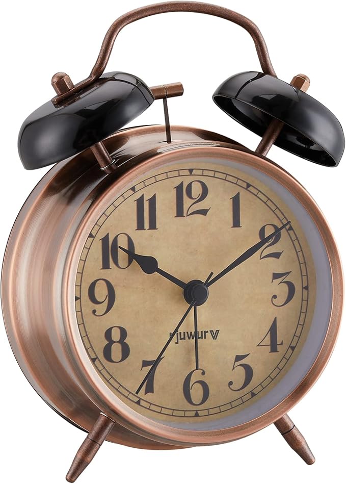rjuwurv 4" Loud Alarm Twin Bell Alarm Clock, Night Light, Desk Clock Table Alarm Clock Bedroom Alarm Clock(Bronze)