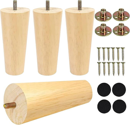 8 Inches Furniture Legs Round Solid Wood Sofa Legs Replacement Legs for Cabinet Vanity Couch Chair Dresser Pack of 4